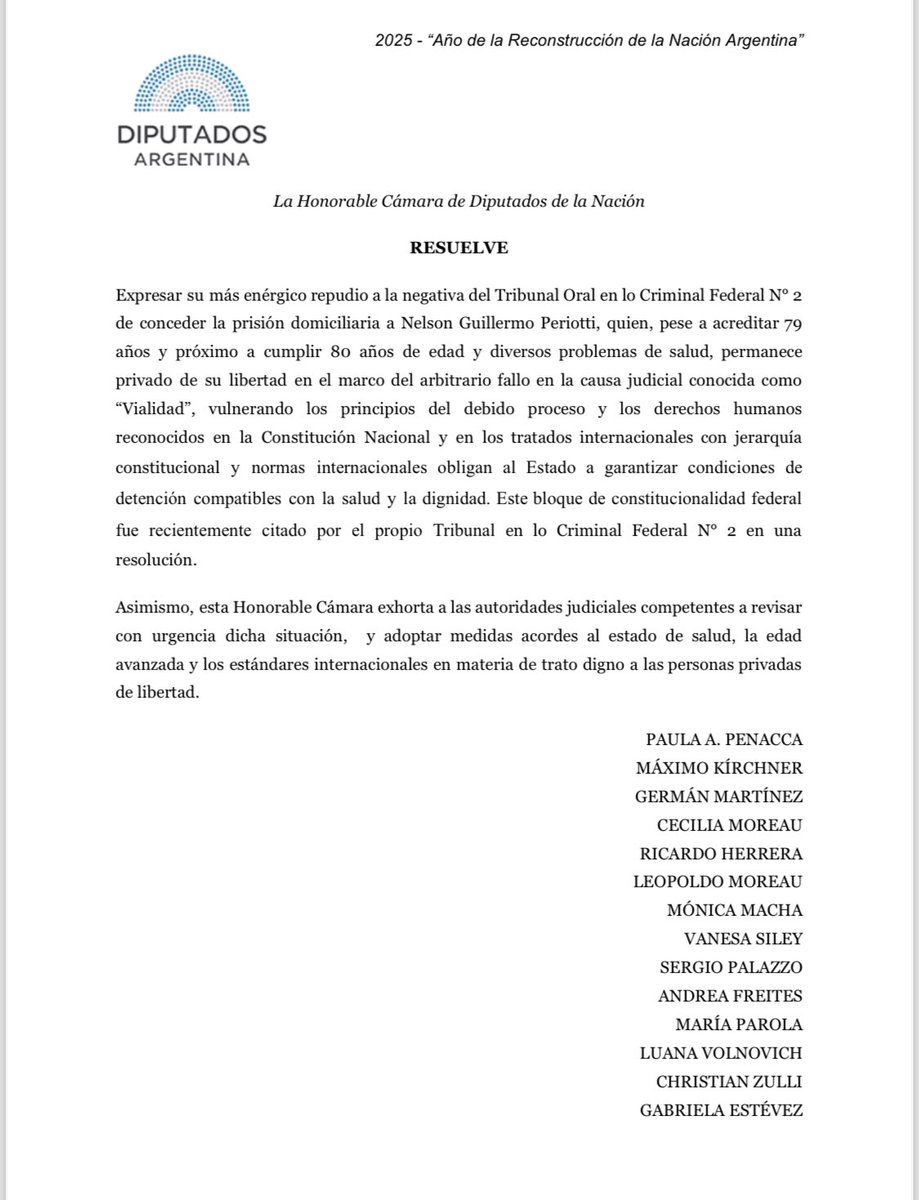 PaulaPenacca's tweet photo. Nelson Periotti, con 80 años y problemas de salud, está en una cárcel común por una causa sin pruebas. Frente a la negativa del fiscal Luciani de otorgarle prisión domiciliaria, presentamos un proyecto de resolución en repudio a esta decisión arbitraria, violenta e inhumana. https://t.co/HafJDNbPpp