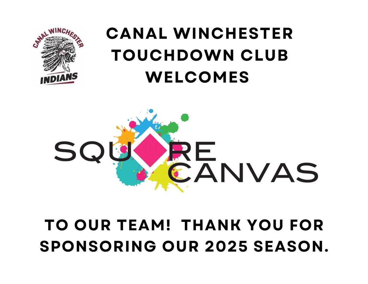 Canal Winchester Football (@cwtouchdownclub) on Twitter photo Thank You <a href="/SquareCanvasArt/">Square Canvas</a>
Proud Supporter of Canal Winchester Football!
We’re grateful to Square Canvas for standing behind our athletes and coaches this season. They create locally—and they support locally. Let’s return the favor. Support those who support our team. Thank You <a href="/SquareCanvasArt/">Square Canvas</a>
Proud Supporter of Canal Winchester Football!
We’re grateful to Square Canvas for standing behind our athletes and coaches this season. They create locally—and they support locally. Let’s return the favor. Support those who support our team.