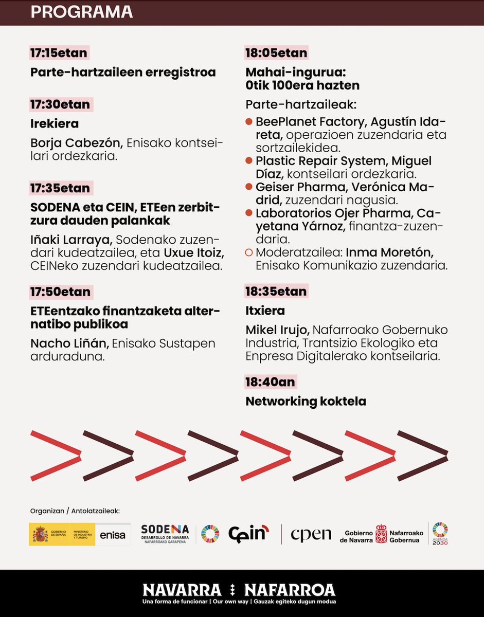 📢 Refuerza tu PYME / Indartu dure ETEa | No te pierdas esta oportunidad para descubrir las soluciones financieras que <a href="/enisa/">enisa</a> ofrece para impulsar tu crecimiento.

🗓 Miércoles, 25 junio de 2025
🕠 De 17:30 a 19:00 h
📍 Sala Ciudadela - <a href="/baluarte/">Baluarte</a>