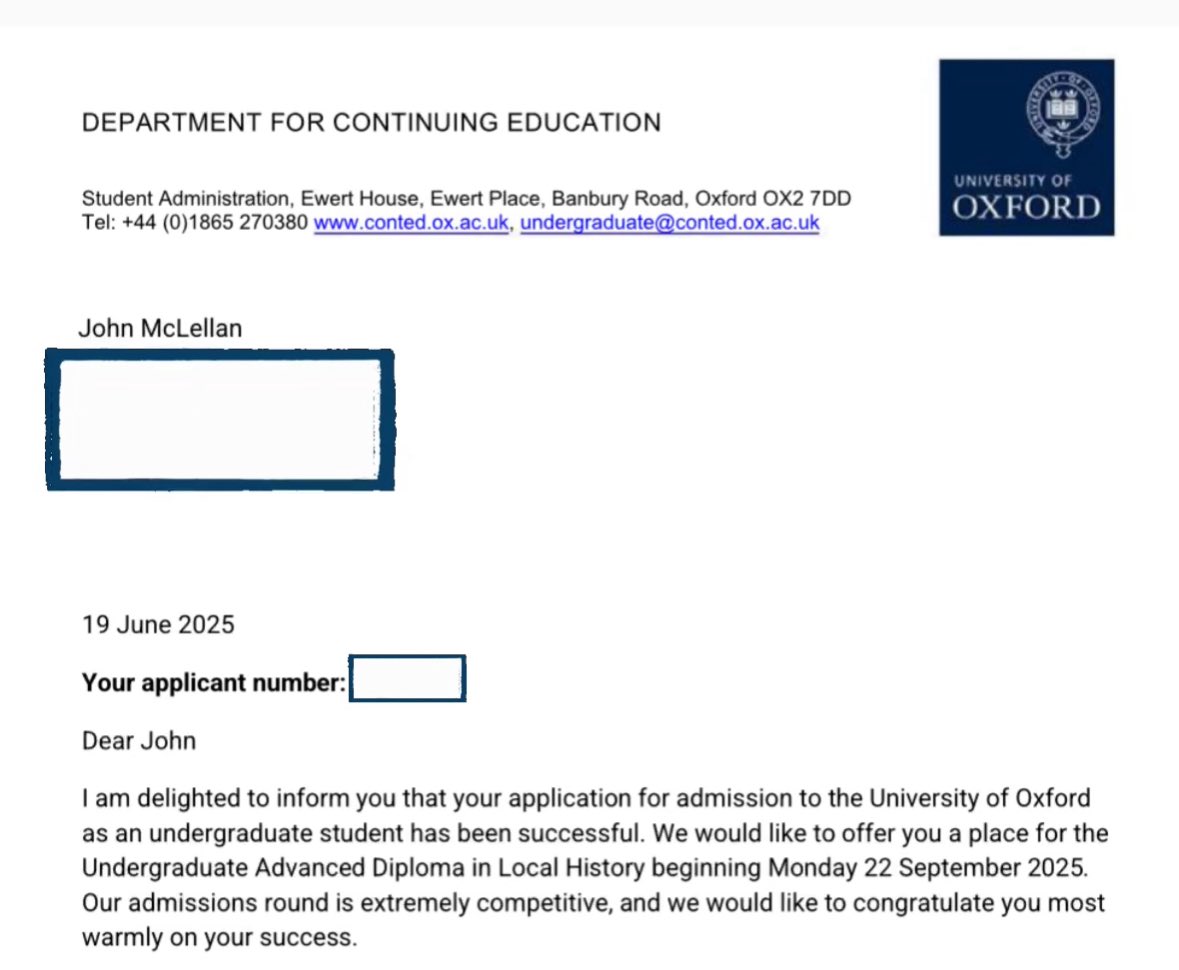 john_d_mc's tweet photo. Two weeks ago I had an interview with Oxford University for their Advanced Diploma in Local History course. Received notification today that I’ve been accepted! @UniofOxford @OxfordConted https://t.co/2QNtEMKzMX