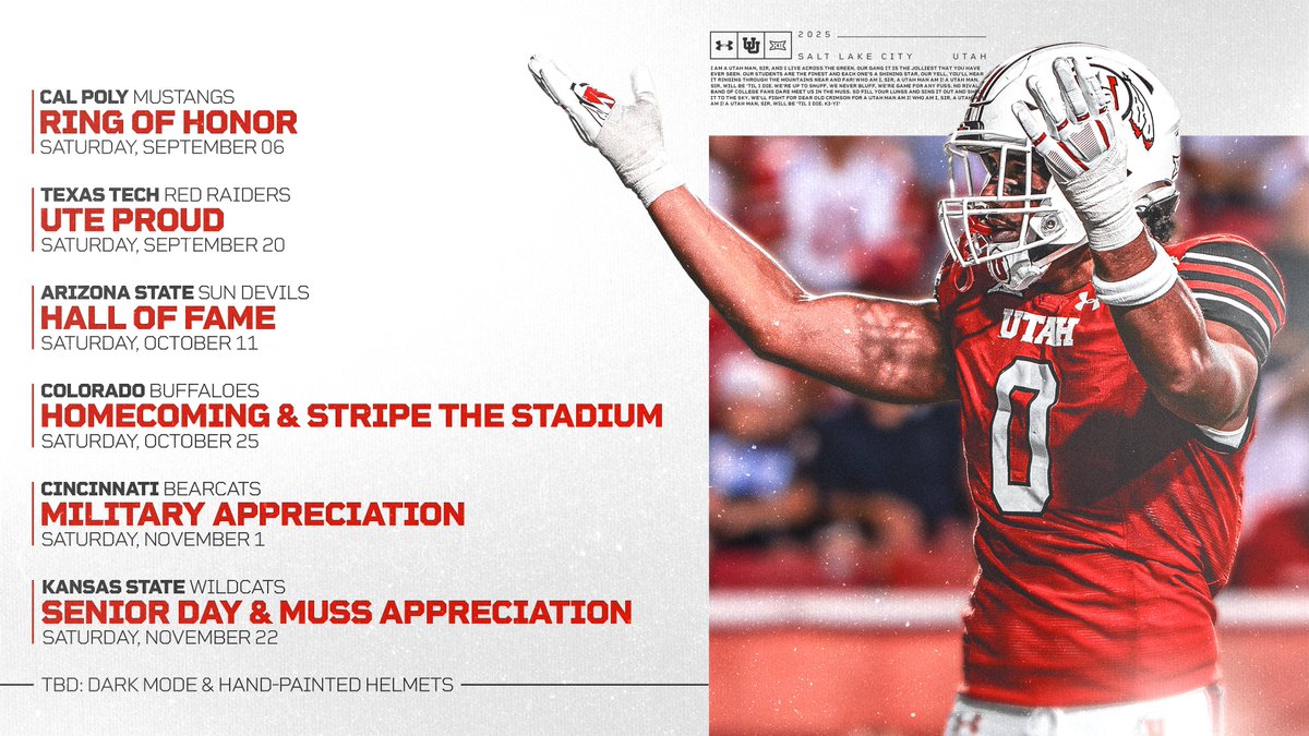 𝟐𝟎𝟐𝟓 𝐆𝐀𝐌𝐄 𝐏𝐑𝐎𝐌𝐎𝐓𝐈𝐎𝐍𝐒 are here‼️

📰: utahutes.com/news/2025/6/19…

Be on the lookout for single game and mini plan tickets going on sale in mid July‼️👀

🎟️: typeformdeviomedia.typeform.com/fbinterest?typ…

#GoUtes