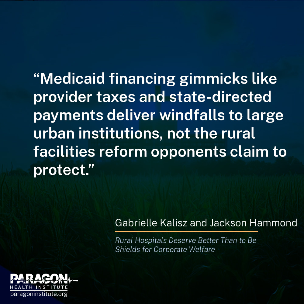 New report by <a href="/Gjkalisz/">Elle Kalisz</a> and <a href="/HammondOnHealth/">Jackson Hammond</a>:

Critics of Medicaid reform use rural hospitals as a shield to block change—while the real winners are large, politically connected health systems.

Read the article here: t2m.io/F0ZOh2V