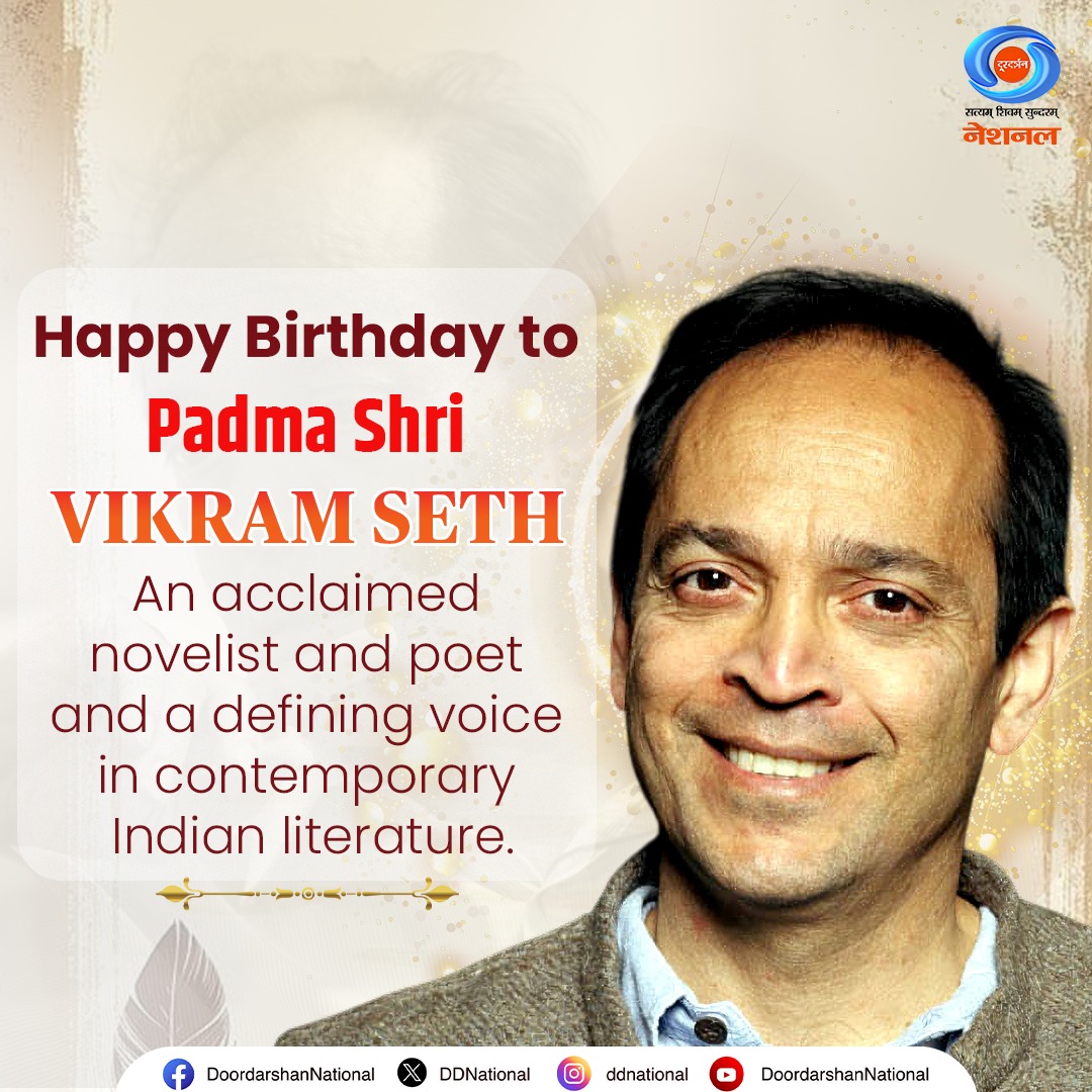 DDNational's tweet image. Wishing Padma Shri Vikram Seth a happy birthday. He is a renowned Indian author and poet whose rich, versatile works have left a lasting mark on world literature.

#VikramSeth #HappyBirthday #PadmaShri #DeshkaPehlaChannelDeshkaApnaChannel