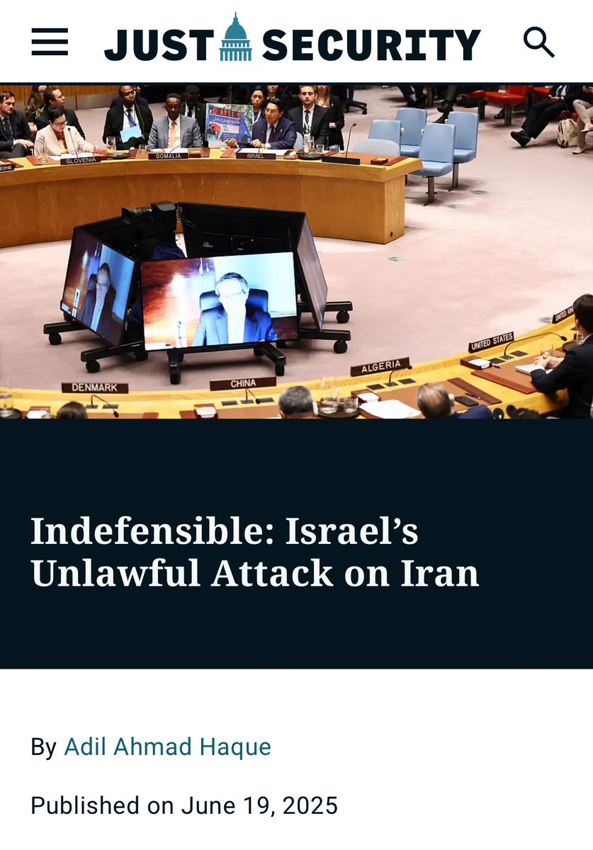 AdHaque110's tweet image. "Israel’s use of force against Iran was and remains plainly unlawful and a manifest violation of the United Nations Charter."
My latest @just_security