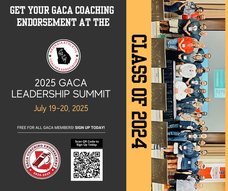 GACACoaches's tweet image. Calling all Georgia High School and Middle School Coaches! 📣

Ready to take your coaching to the next level? Don't miss the 2025 GACA Leadership Summit, where you can earn the annual GACA Coaching Endorsement!

Secure your spot today! bit.ly/GACALeadership…