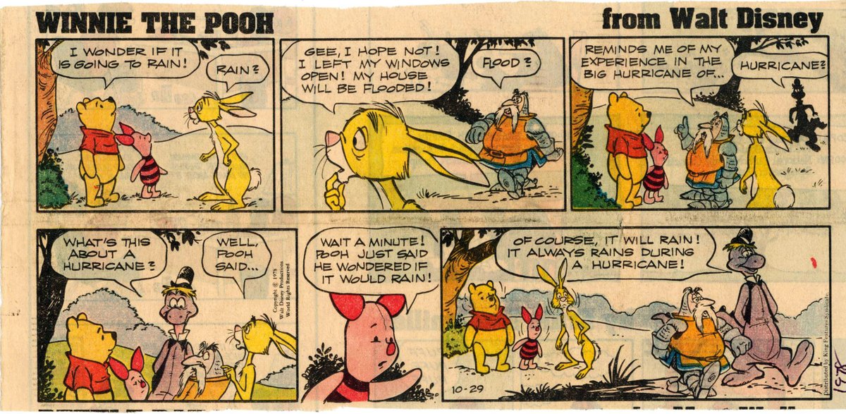 On This Day in Pooh History..6/19/78..
Winnie the Pooh is a comic strip that ran from 6/19/78 to 4/2/88.

It was written by Don Ferguson &amp; drawn by Richard Moore,  although the feature was usually billed as "by Disney." The strip was syndicated by King Features. #MostPooh #Pooh