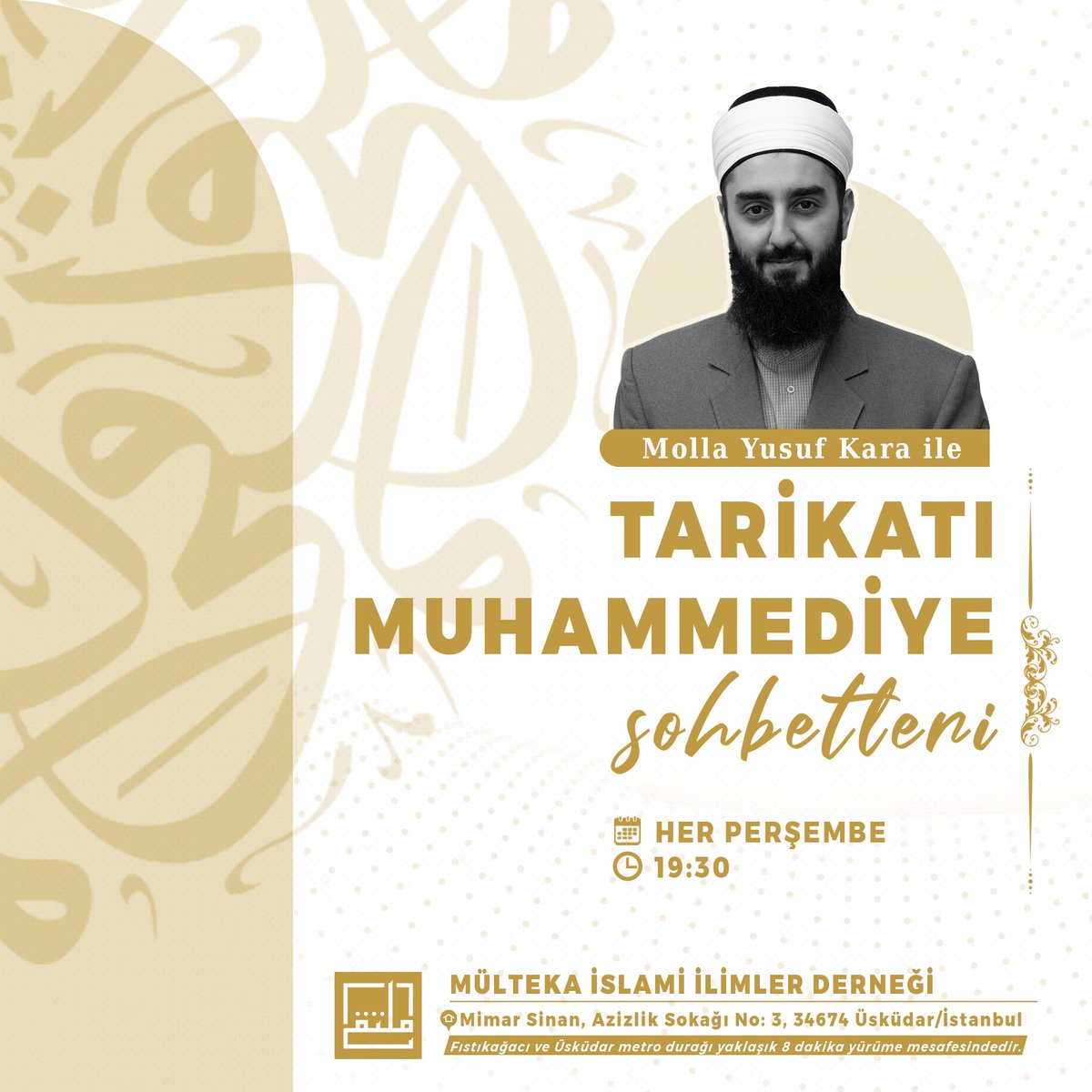 Molla Yusuf Kara hocamızın Tarikat-ı Muhammediye sohbetleri artık medrese binamızda olacaktır. Sohbet saati 19.30'a alınmıştır.

📍Konum: maps.app.goo.gl/ETJT5hYRKT5TX8…