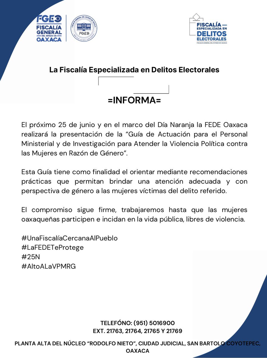 FEDEOaxaca's tweet image. #UnaFiscalíaCercanaAlPueblo
#LaFEDETeProtege
#25N
#AltoALaVPMRG