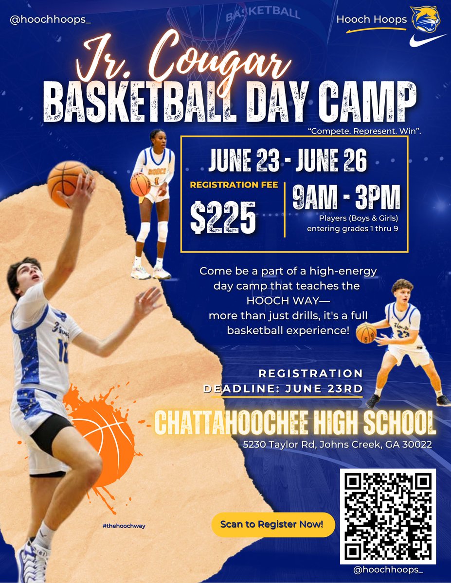 Excited to hit the court with the future of Chattahoochee Basketball! Jr. Cougar Basketball Day Camp is almost here! Let’s get to work! 🏀
