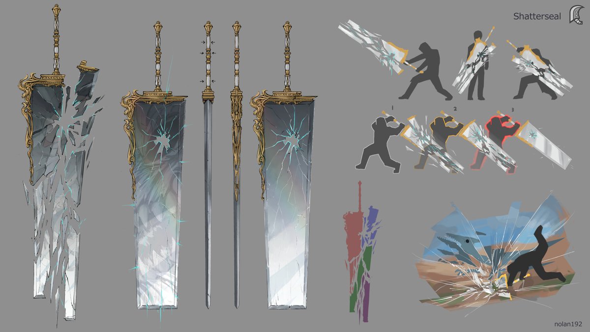 billowypillow's tweet image. Shatterseal Greatsword. I tried to simplify and organize the shards into manageable groups but this design might be less feasible to implement. Still had fun with the idea though #MHWilds #weaponentry