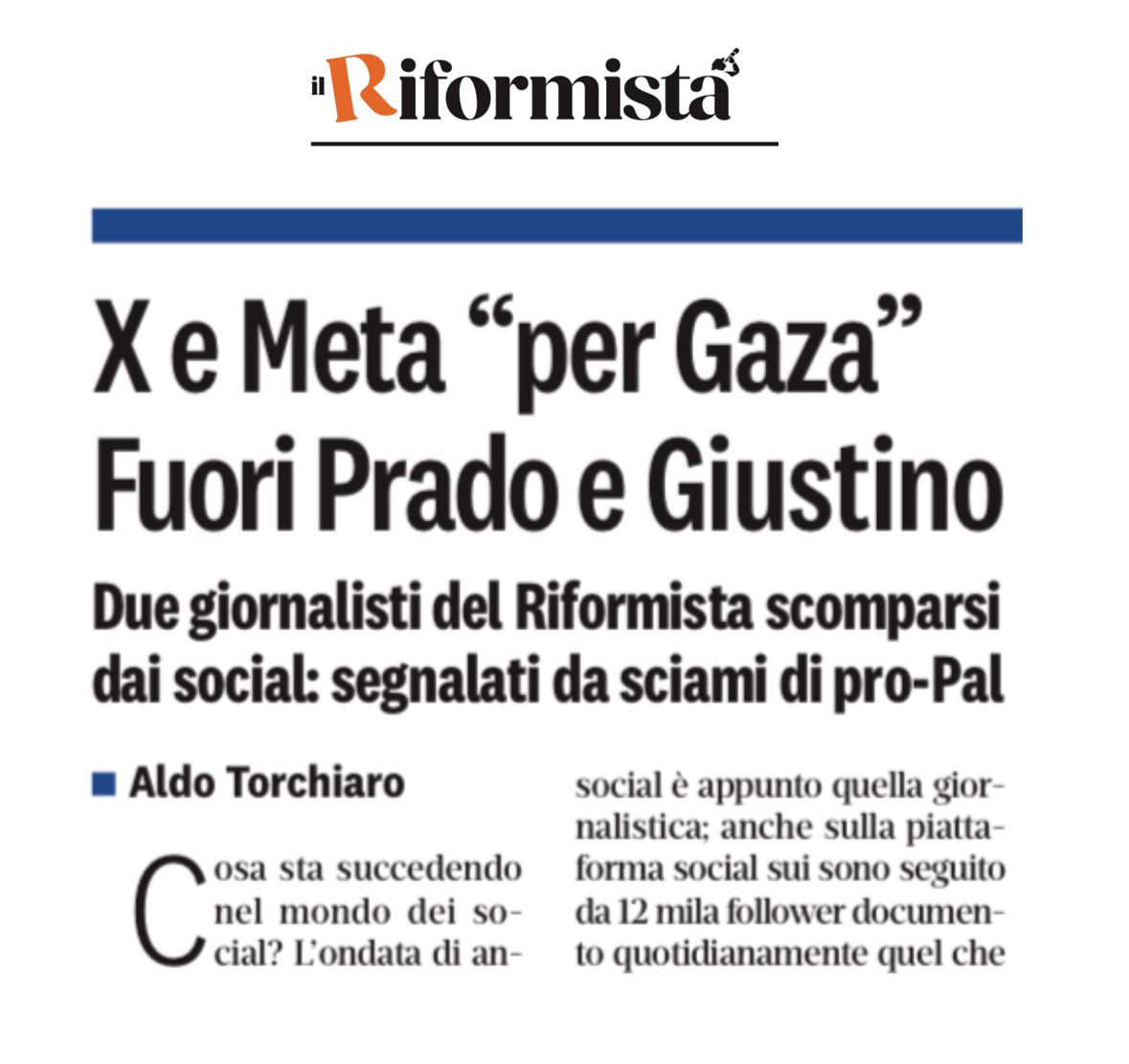 Signor Ernesto (@signorernesto) on Twitter photo Il caso di <a href="/iurimariaprado/">Iuri Maria Prado</a> e <a href="/MarianoGiustino/">Mariano Giustino</a> sospesi dai social dopo segnalazioni di massa dei pro pal - <a href="/aldotorchiaro/">Aldo Torchiaro</a> domani su <a href="/ilriformista/">Il Riformista</a> Il caso di <a href="/iurimariaprado/">Iuri Maria Prado</a> e <a href="/MarianoGiustino/">Mariano Giustino</a> sospesi dai social dopo segnalazioni di massa dei pro pal - <a href="/aldotorchiaro/">Aldo Torchiaro</a> domani su <a href="/ilriformista/">Il Riformista</a>