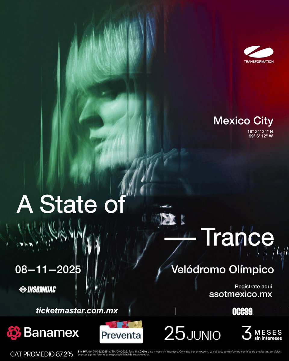 ailoviutl's tweet photo. 🚨 ANUNCIO OFICIAL 🚨

🎧A State Of Trance by Armin van Buuren🎧
🗓️ Sábado 8 de Noviembre del 2025 🗓️
🏟️ Velódromo Olímpico 🏟️
📍 CDMX 📍 🇲🇽 México 🇲🇽

🎫 Fechas de Preventas 🎫

Preventa Banamex: 25 de Junio 11:00 AM
Venta General: 26 de Junio 11:00 AM

🎟️ Precios de Boletos en Breve 🎟️

💲 Boletera: Ticketmaster 💲

💳 Meses sin Intereses 💳

3 MSI con tarjetas de Crédito Banamex a partir de $3,000 MXN

#ASOT #Fest #Festival #Concert #Concierto #Music #Música #Ailoviutl #ASOTMEX #Noviembre #CDMX #México #ArminVanBuuren #electronicmusic #EDM #electronicdancemusic #VelodromoOlimpico #AStateOfTrance