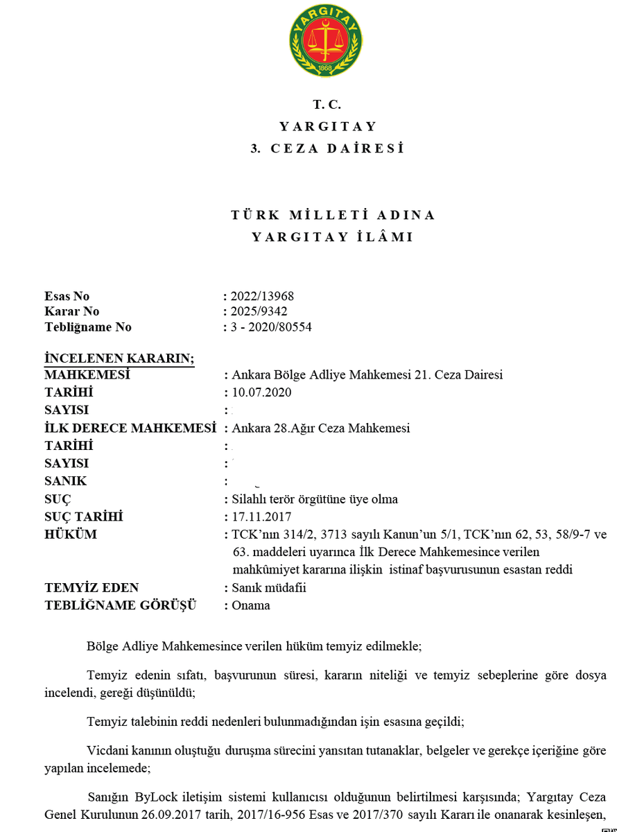 *Garson kodlaması (“SC” ve “SCC”)
*Sadece CGNAT kaydından ibaret olan Bylock iddiası,
*17-25 Aralık sürecinden önceye ait tanık beyanı olan müvekkil için yargıtay bozma kararı vermiştir. Kararı EK'tedir.
