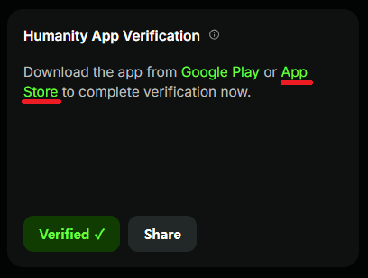 이제 휴머니티 앱 IOS 버전도 출시 완료!

아이폰 유저들도 모두 다 휴머니티 앱 설치하러갑시다~
1️⃣ 테스트넷 페이지로 이동
testnet.humanity.org
2️⃣ 로그인 후 “Verify your humanity”을 클릭
3️⃣ 모바일유저:  “Continue to app” 클릭
4️⃣ PC 유저: 휴대폰으로 QR 코드를 스캔
5️⃣ 앱 설치하고
