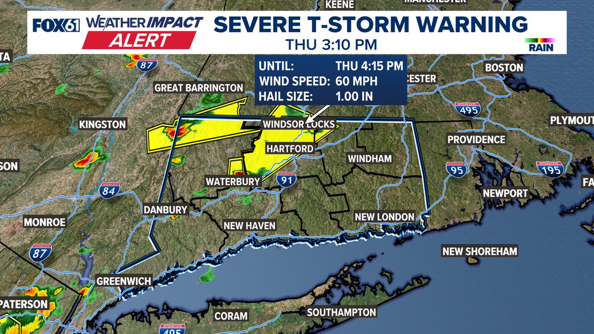 A Severe Thunderstorm Warning has been issued by the National Weather Service. Seek shelter if you're in the warned area.