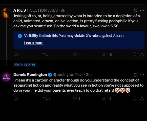 SECTION_ARES's tweet photo. @remington115vt @kadokis2 "bro it's fiction" yes and it's STILL the DEPICTION of what is INTENDED TO BE A CHILD, making it pedophilia you fucking retard LMAO https://t.co/QxVsoqdAWk