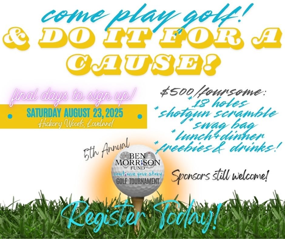 Join us for the 5th Annual Ben Morrison Memorial Fund Golf Outing 🎉
📅 August 23, 2025
📍 Hickory Woods Golf Course, Loveland, OH
👉 Sign up to play or sponsor a hole 
 event.gives/bengolf2025
Volunteer: bit.ly/444q986