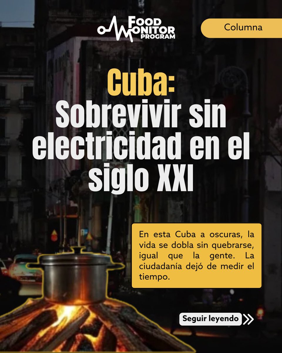 FoodMonitorP's tweet image. Cuba: Sobrevivir sin electricidad en el siglo XX| 💡❌⚡️

🧵1/ Cuando nada se mueve en una ciudad oscura, no hay fecha futura que alivie la repetición.
En Cuba, la noche no solo cae: se instala. La oscuridad lo cubre todo: calles, casas, cuerpos. También corazones. Y lo más duro:
