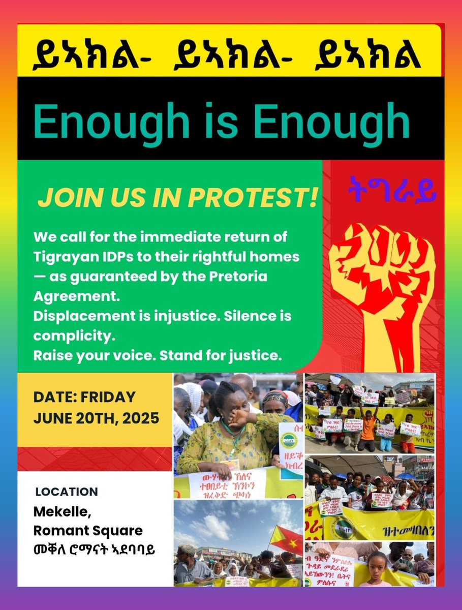 AtakltiG12's tweet photo. #Enough_is_enough.
Tigrayan IDPs are not asking for charity. They demand their fundamental right: #LetUsGoHome! The promised lasting peace,yet thousands remain displaced while their homelands languish under occupation #UpHoldPretoriaAgreement #ReturnHomeTigrayanIDPs @UN @Refugees https://t.co/suhfKqEQqW
