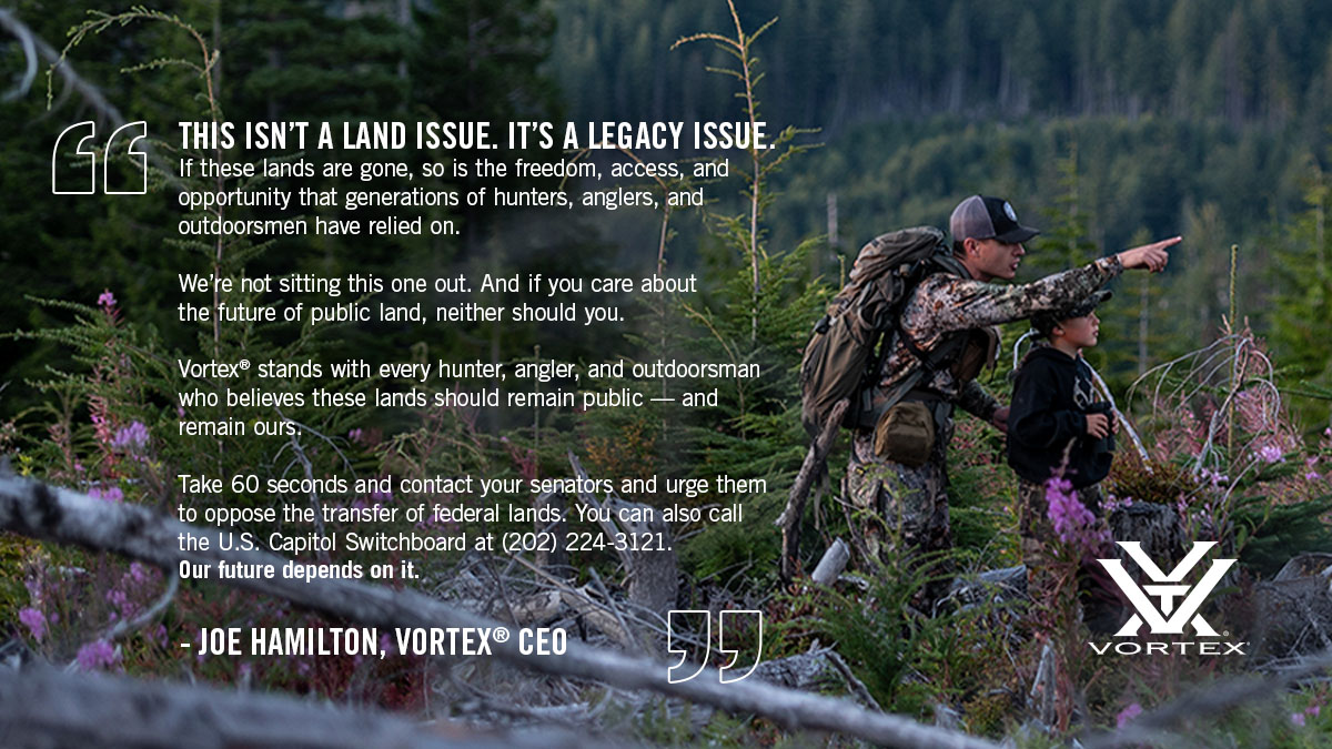 VortexOptics's tweet image. 🚨 “THIS ISN’T A LAND ISSUE. IT’S A LEGACY ISSUE.”
- @JoeHamiltonLive , Vortex Optics CEO. 🚨
Up to 3-million acres of public land across 11 western states is at risk of being sold. If passed, the bill will result in permanent loss of access to land for hunters, anglers, and…