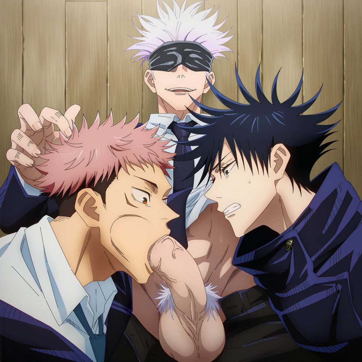 46 extra pics with them together on Patreon in bio!

Itadori &amp; Megumi fighting for Gojo's cock (Jujutsu Kaisen)