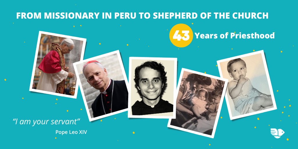 zenitenglish's tweet photo. ๐
Today #PopeLeoXIV marks 43 years of priesthood.
From missionary in Peru to shepherd of the Church.
His motto: โI am your servantโ
๐ A priest is not a boss, but a servant.
#43YearsOfService https://t.co/jQVCaF8z0b