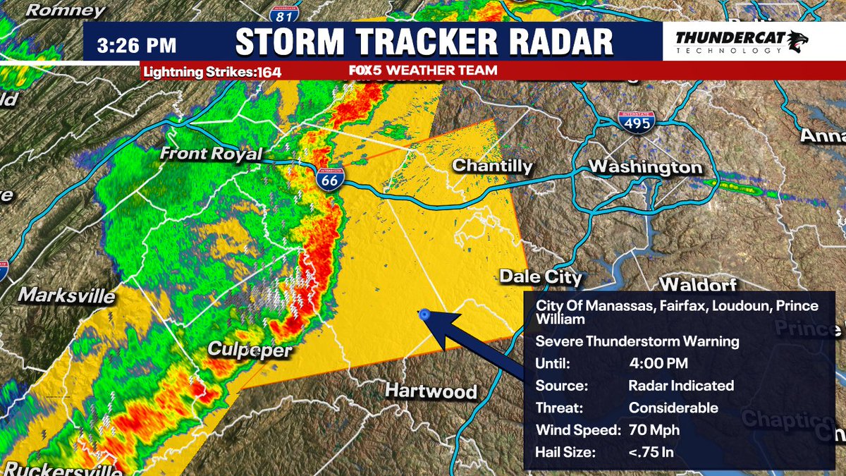 Dangerous storm with wind gusts to 70mph possible moving through Fauquier County, take shelter if you're in the path!