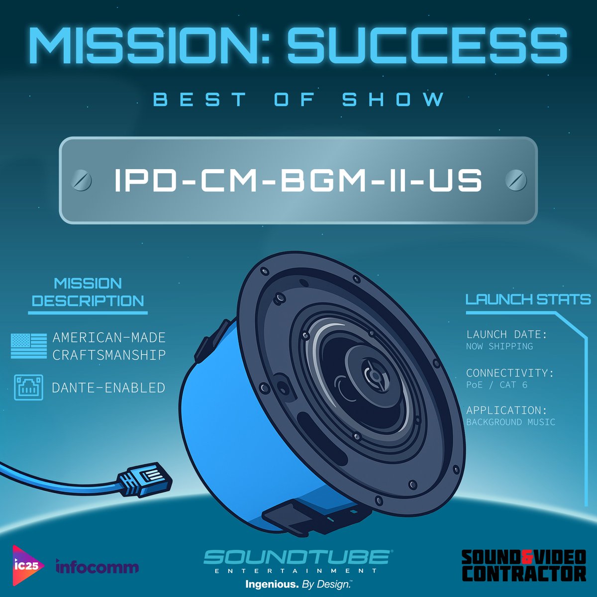 🚀 The IPD-CM-BGM-II-US just won Best of Show from Sound &amp; Video Contractor at #InfoComm2025! 🇺🇸 American-made, Dante-enabled, and now shipping. 💥 Get ready to elevate your install! 
loom.ly/Wdy83jk
