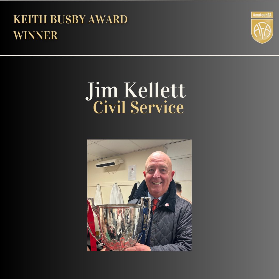 Amateur FA ⚽️ (@amateurfa) on Twitter photo The Keith Busby Award is named after a stalwart of Amateur FA football and is presented to those for distinguished service in club administration.
Congratulations to Jim Kellett from <a href="/csfc1863/">CIVIL SERVICE FC</a> who has been chairman for over 20 years.
#AFAAwards25 The Keith Busby Award is named after a stalwart of Amateur FA football and is presented to those for distinguished service in club administration.
Congratulations to Jim Kellett from <a href="/csfc1863/">CIVIL SERVICE FC</a> who has been chairman for over 20 years.
#AFAAwards25