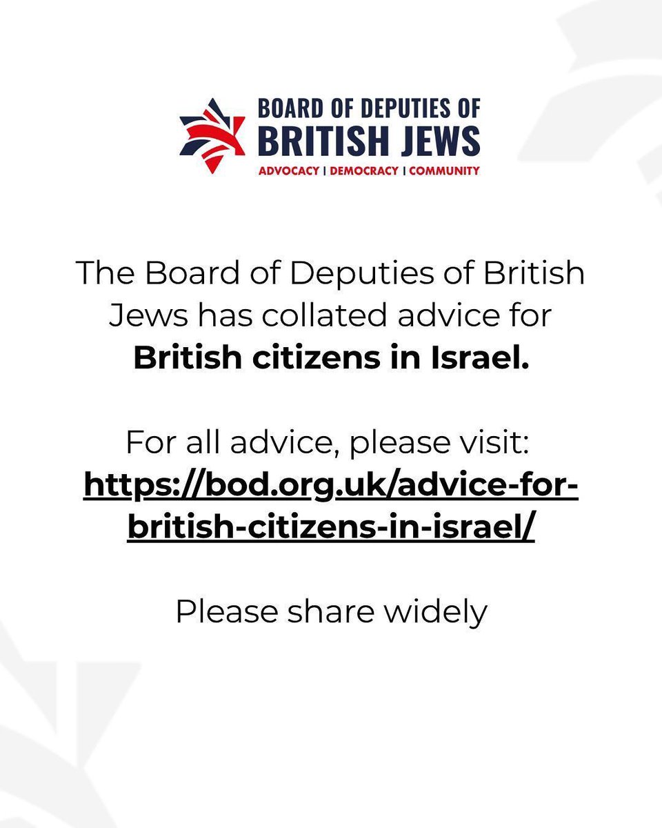 Please visit this link for advice for British citizens in Israel - bod.org.uk/advice-for-bri….