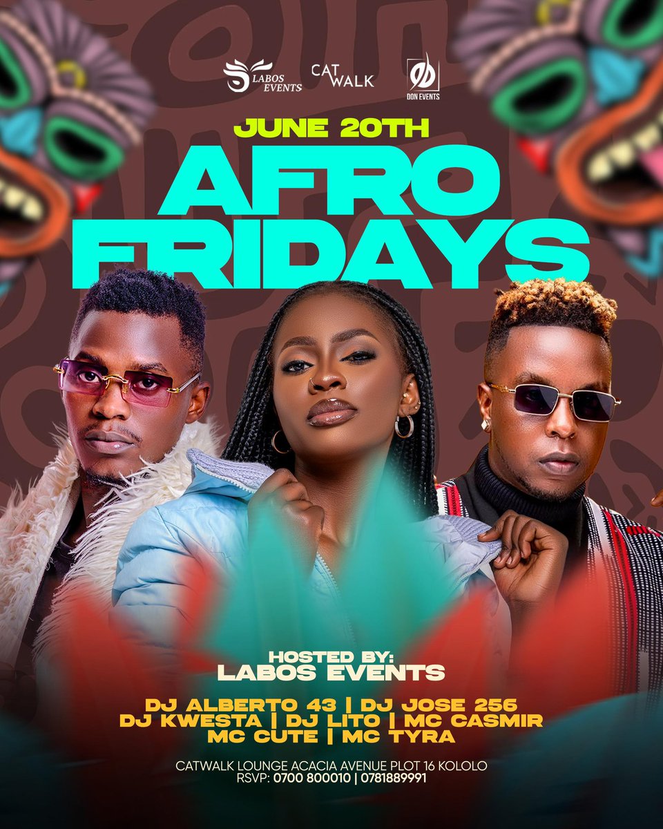 Catwalk Lounge Kampala (@catwalkkla) on Twitter photo let’s celebrate the weekend in style.its the Afro Fridays snap and post make it a party moment to remember with <a href="/djlitoug/">Dj Lito Turntable Supreme🇺🇬</a> <a href="/deejay_jose256/">DJ JOSE 256</a> @mr43effect @mccute94 @ester_tyra <a href="/mccasmir/">Mc Casmir</a> hosted by @labos_events_ @donlegacyevents let’s celebrate the weekend in style.its the Afro Fridays snap and post make it a party moment to remember with <a href="/djlitoug/">Dj Lito Turntable Supreme🇺🇬</a> <a href="/deejay_jose256/">DJ JOSE 256</a> @mr43effect @mccute94 @ester_tyra <a href="/mccasmir/">Mc Casmir</a> hosted by @labos_events_ @donlegacyevents