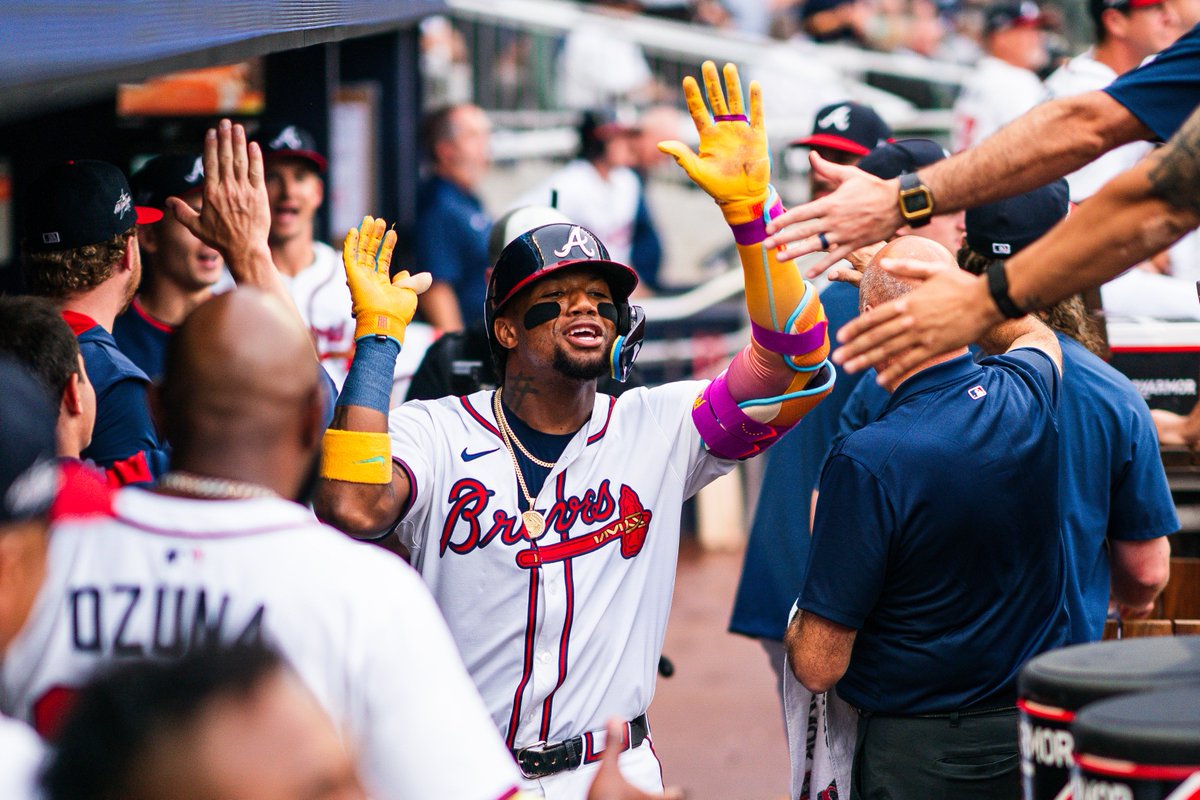 BravesHistorian's tweet image. With his first inning run scored last night, Ronald Acuna Jr. passed Jeff Blauser (601) for 6th in Atlanta history.
The only names above him now: Chipper Jones, Dale Murphy, Andruw Jones, Freddie Freeman, and Hank Aaron.
