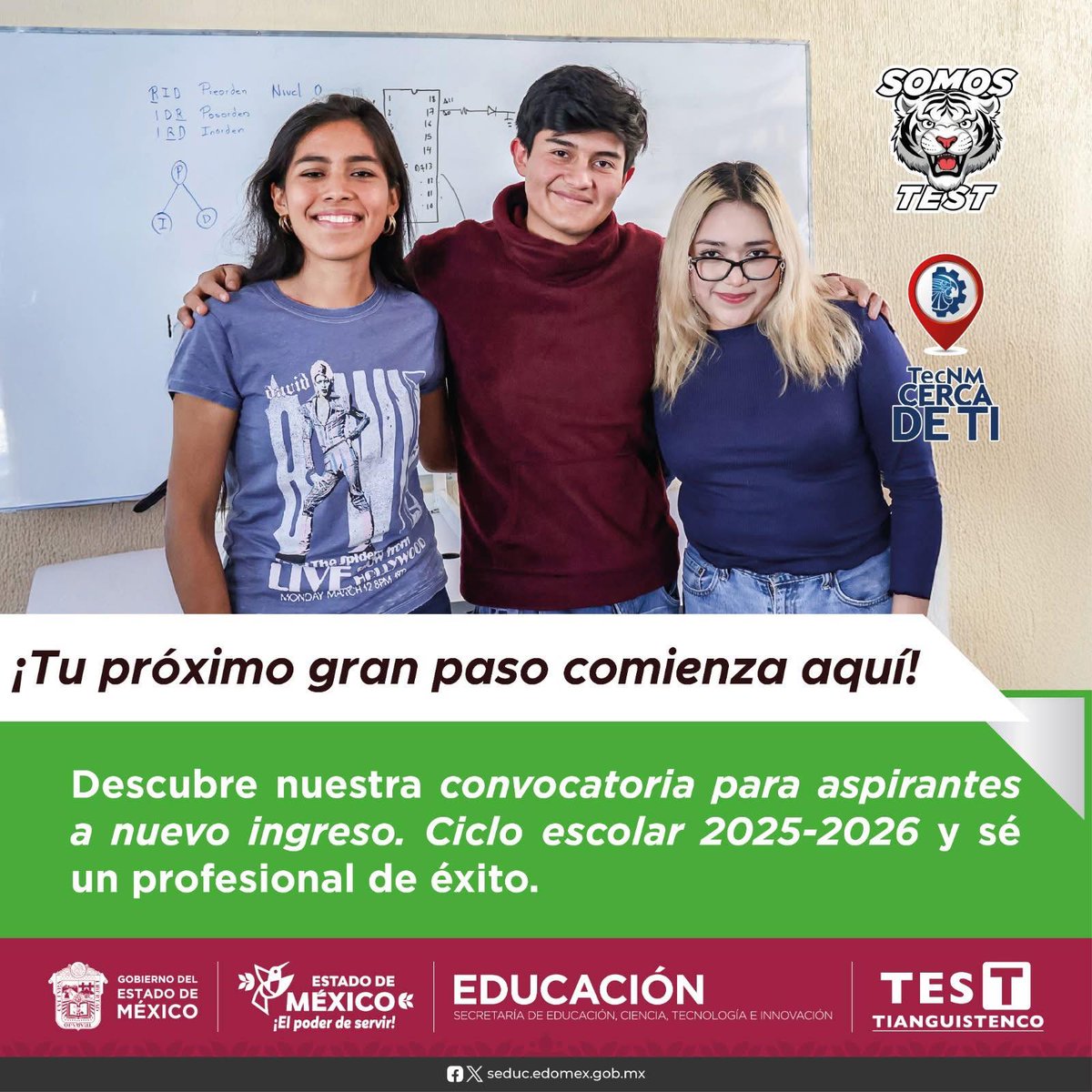 #TecNMCercaDeTi📍
Conoce la oferta académica que el #TecNM - Tianguistenco tiene para ti, y forma parte de su #ComunidadTecNM.

Convocatoria 👉 edomex.gob.mx/sites/edomex.g…

#SomosTecNM
#ExcelenciaEnEducaciónSuperiorTecnológica
#EducaciónSuperior
#Carreras #Ingenierías