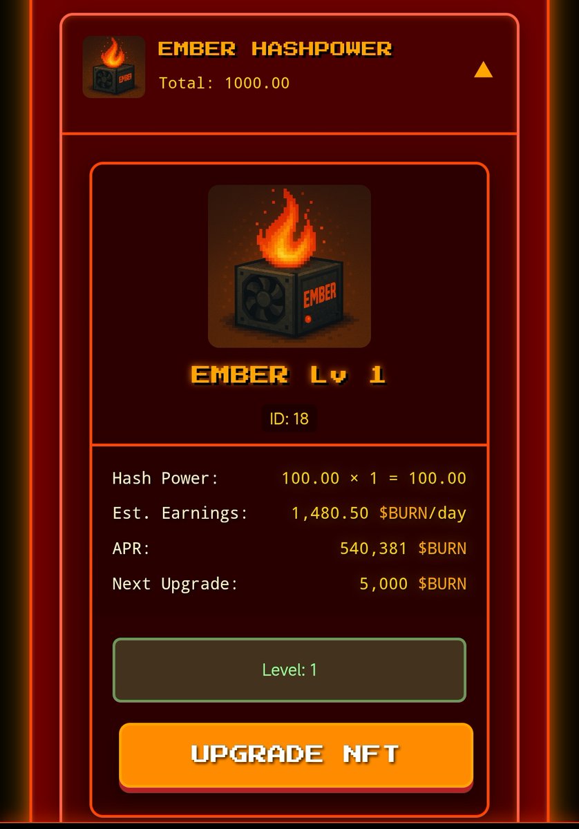 Dayum, we are Live and we are burning! 1480 $burn a day per Ember is nuts

If you haven't used any referrals yet, you can use mine: 
burncoin.tech/?ref=0x90EEb87…

Cheers!~