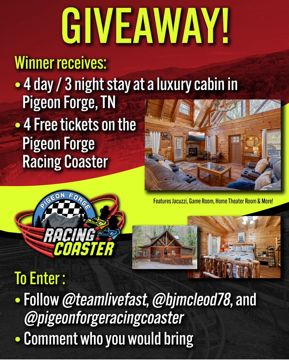 Live Fast Motorsports (@teamlivefast) on Twitter photo Head on over to our Instagram for your chance to win a luxury cabin stay as well as 4 free tickets to the brand new <a href="/pfracingcoaster/">Pigeon Forge Racing Coaster</a> 👀 Head on over to our Instagram for your chance to win a luxury cabin stay as well as 4 free tickets to the brand new <a href="/pfracingcoaster/">Pigeon Forge Racing Coaster</a> 👀