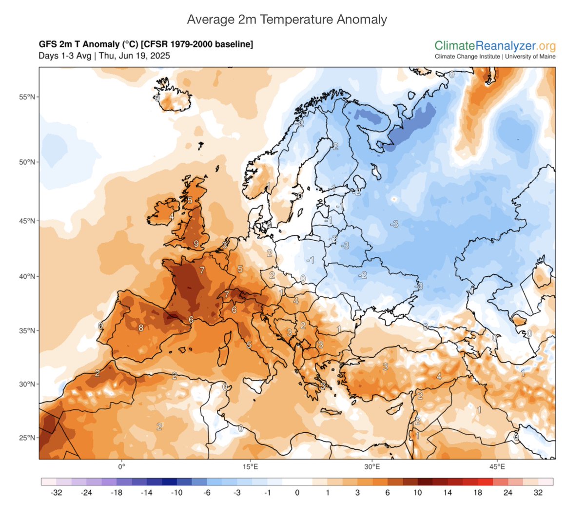 Thierry Goose (@thierrygoosebc) on Twitter photo 🔥 Another very hot day in SW Europe with up to 43.2°C in Fuentes de Andalucía in Spain 🇪🇸, over 41°C in Portugal 🇵🇹 and 37°C in France 🇫🇷.
Hotter tomorrow and Saturday in France with over 38°C for many regions. Very warm also in the UK. <a href="/TheSnowDreamer/">London & Southeast 🔆</a> 🔥 Another very hot day in SW Europe with up to 43.2°C in Fuentes de Andalucía in Spain 🇪🇸, over 41°C in Portugal 🇵🇹 and 37°C in France 🇫🇷.
Hotter tomorrow and Saturday in France with over 38°C for many regions. Very warm also in the UK. <a href="/TheSnowDreamer/">London & Southeast 🔆</a>