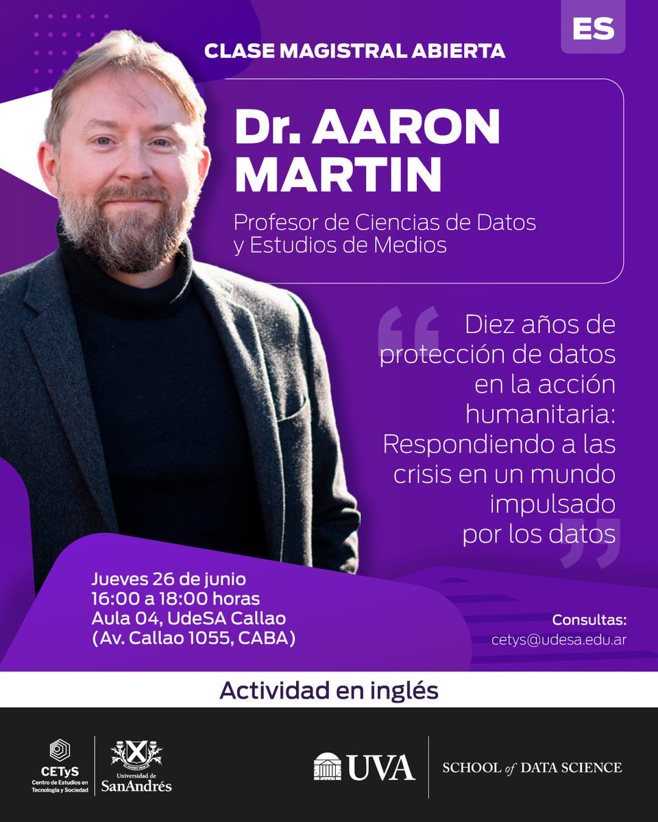 📢Aaron Martin en ARG

Sumate a la clase magistral abierta de la #PDP:
”Diez años de protección de datos en la acción humanitaria: respondiendo a las crisis en un mundo impulsado por los datos”, por Aaron Martin

🔗Inscripciones: eventos.udesa.edu.ar/go/aaron