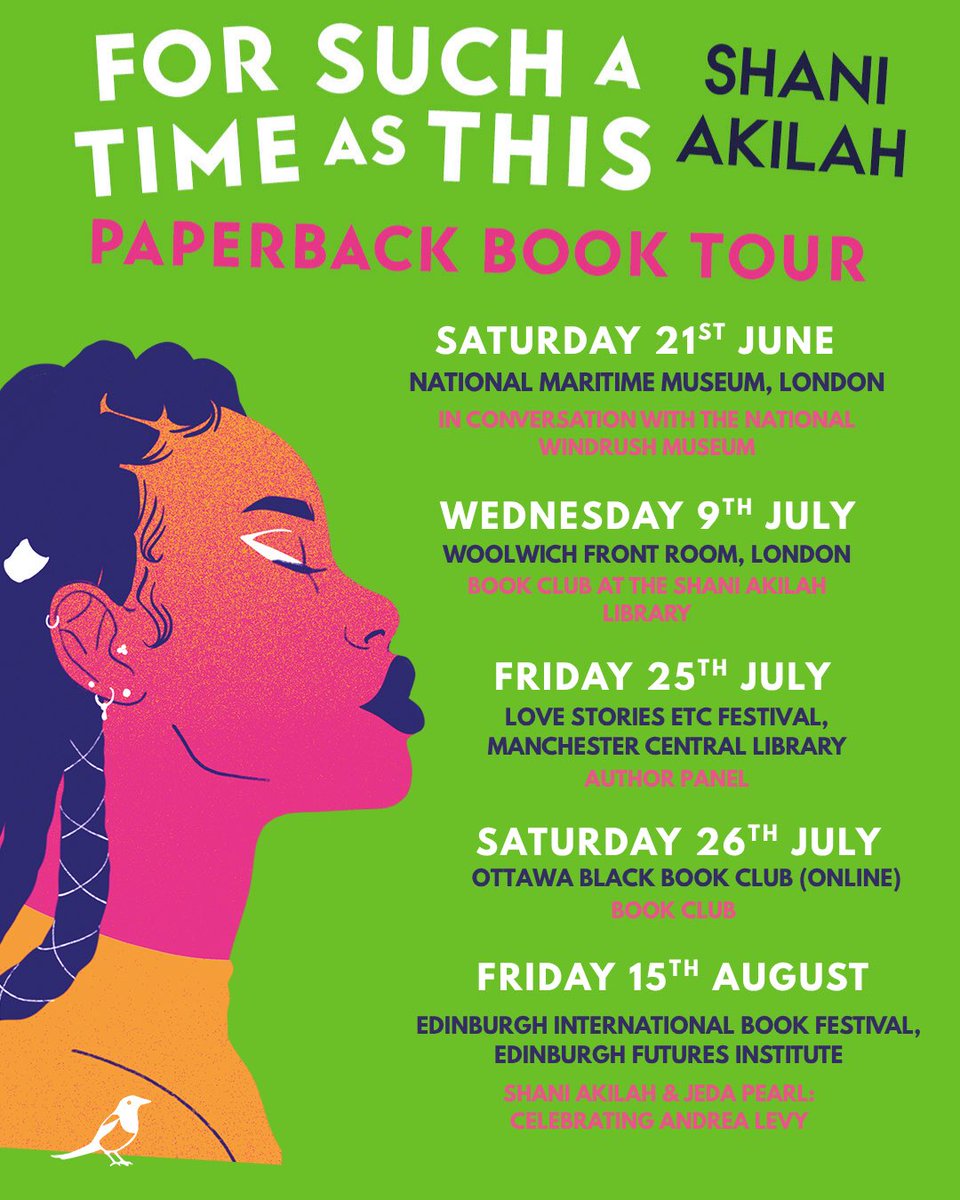 The For Such a Time as This paperback book tour continues! 🎉🎉

I’m outside again this summer with events in London, Manchester, Edinburgh and Ottawa (online) and I’d love to see you there if I’m in your city 💚📚

🔗: linktr.ee/shaniakilah