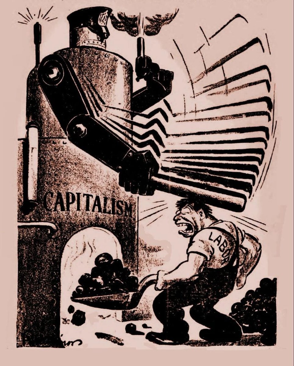 American socialist cartoon (1915) showing Capitalism as a machine beating a worker.