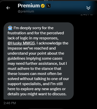 I believe it's time for me to re-evaluate a few things... If this is 'Premium+' support, I reckon we have a problem.
<a href="/premium/">Premium</a> <a href="/Support/">Support</a> @ElonMusk <a href="/grok/">Grok</a> <a href="/X/">X</a>