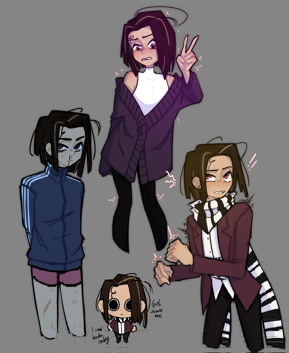 Full art page of the human Vax design i made. He stinks in all of these (the peace sign one is my least favourite because i made it quickly before dnd)