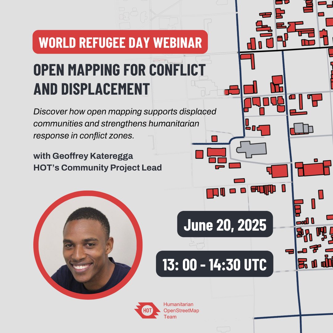 Tomorrow, for #WorldRefugeeDay, don't miss our expert panel exploring #OpenMapping's vital role in # Conflict &amp; Displacement.

🗓️ June 20, 13:00 UTC 
Register now: forms.gle/j64RTgUcHNQMEW…