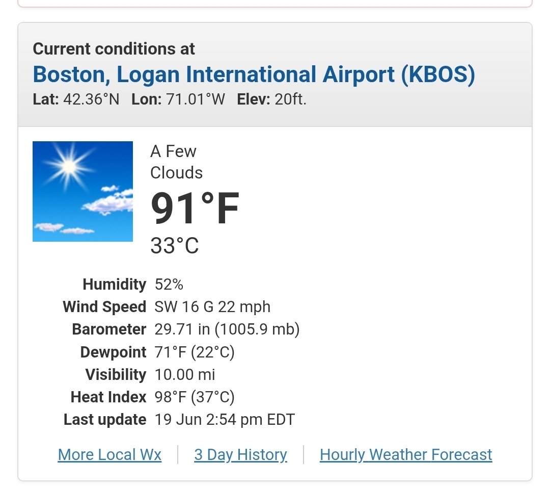 First 90° day of the year in boston. Heat index approaching 100. Even hotter days ahead next week. Hot days are not unique, but with anthropogenic warming they are becoming more frequent. Humidity also more frequently high now.