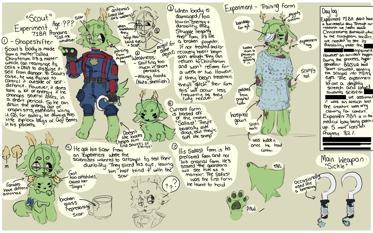 whosrosetinted's tweet image. Here is Scout&apos;s Character Sheets and Basic Lore Sheet !!

#oc #oclore #gotg