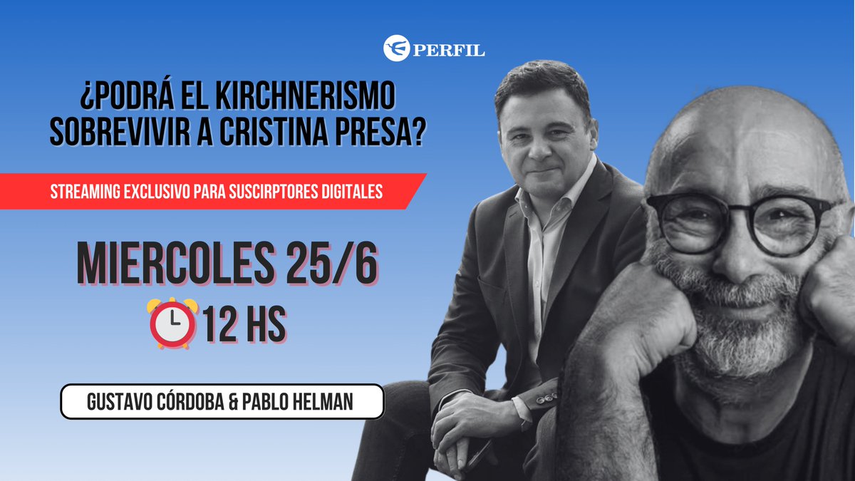 🧠💬 ¿Podrá el Kirchnerismo sobrevivir a Cristina presa?

🔴 Este miércoles 25 de junio a las 12 hs, sumate a una nueva edición de #LíneaDirecta, el espacio de streaming exclusivo para suscriptores digitales de <a href="/perfilcom/">Perfil.com</a>.

El analista político @GustavoCordoba -director de