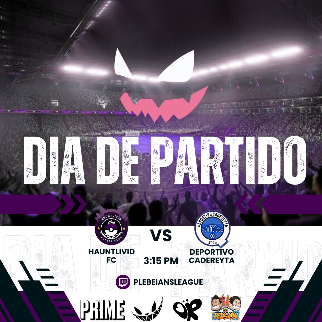 HauntLivid FC (@hauntlivid_fc) on Twitter photo DIA DE PARTIDOOO 🟣⚽️
Segunda jornada de la Plebeians League, nos enfrentaremos al <a href="/DeportivoCade/">Deportivo Cadereyta</a> con el objetivo de seguir sumando puntos.
Pueden seguir los partidos en el canal de Twitch de la liga 👇👇
twitch.tv/plebeiansleague
#AsALivieImLivid DIA DE PARTIDOOO 🟣⚽️
Segunda jornada de la Plebeians League, nos enfrentaremos al <a href="/DeportivoCade/">Deportivo Cadereyta</a> con el objetivo de seguir sumando puntos.
Pueden seguir los partidos en el canal de Twitch de la liga 👇👇
twitch.tv/plebeiansleague
#AsALivieImLivid