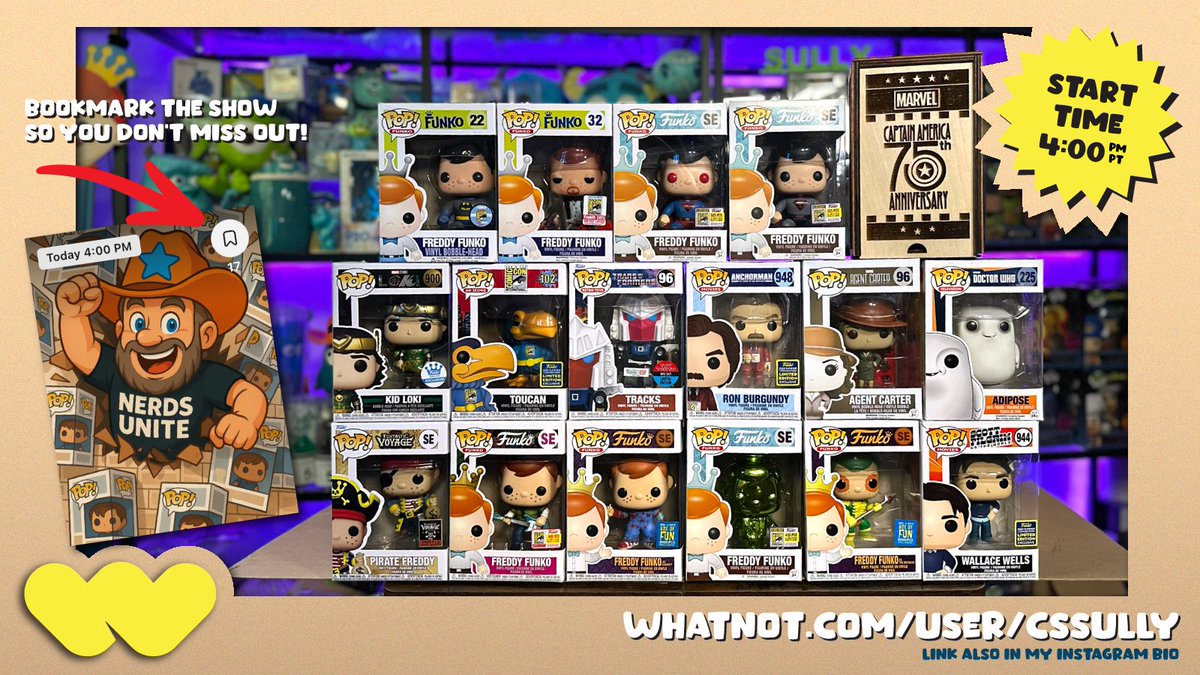 Pops! &amp; Dorbz for tonight's Whatnot are all listed on the site now, so you can pre-bid if you're interested in an item, or several.  *A few items not shown here.

🙏 Please bookmark the LIVE on Whatnot to get notified when I go LIVE!