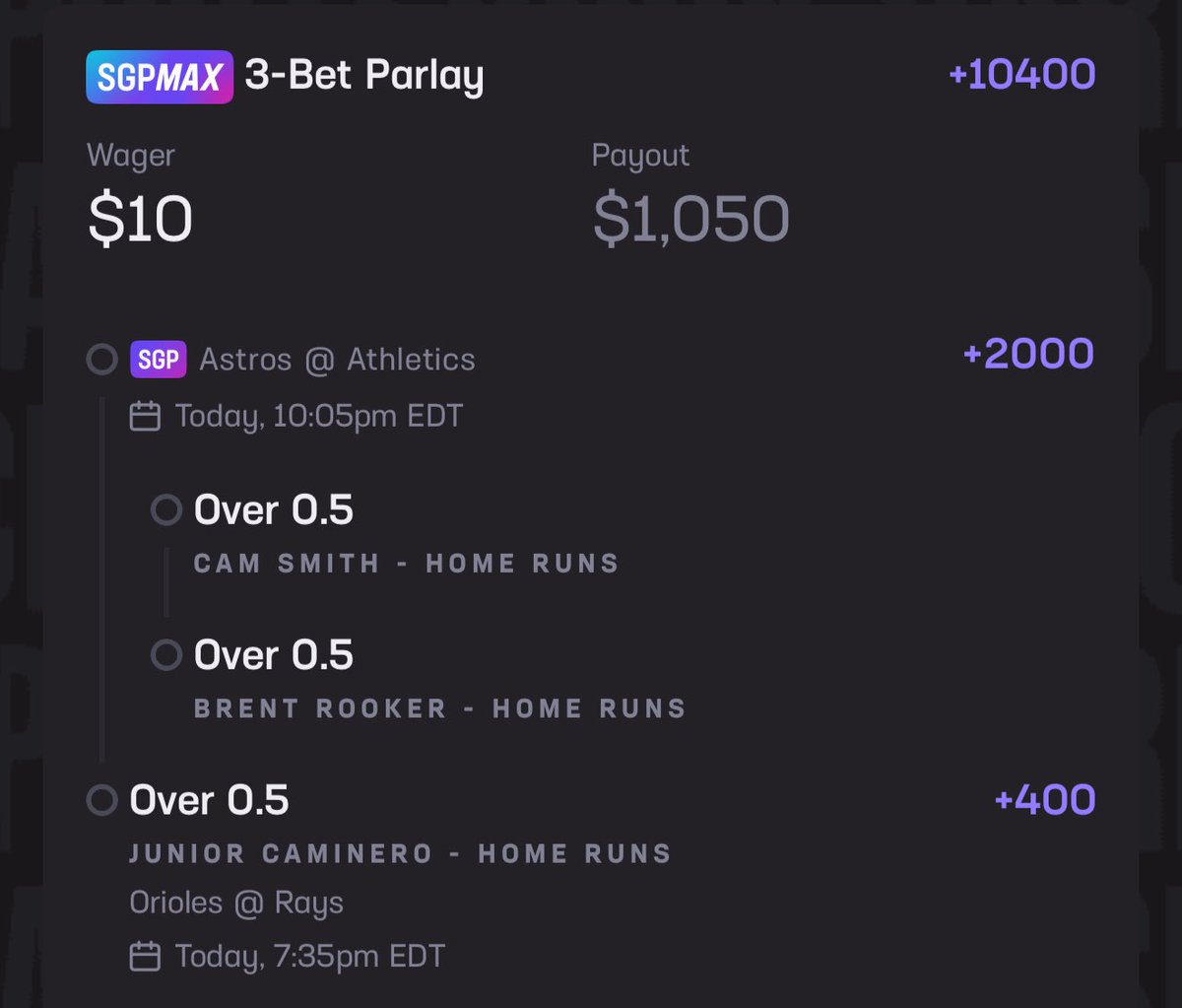 Running these 2 lays tonight 

.1u each