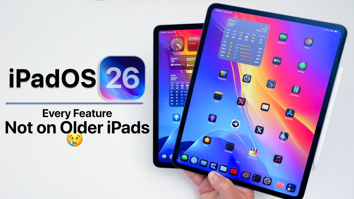 iPadOS 26 brings many new features, but not all are available on older iPads.  Here is every feature not on older iPads this year.

Full video here:  youtu.be/i5Qsb5hyqXA