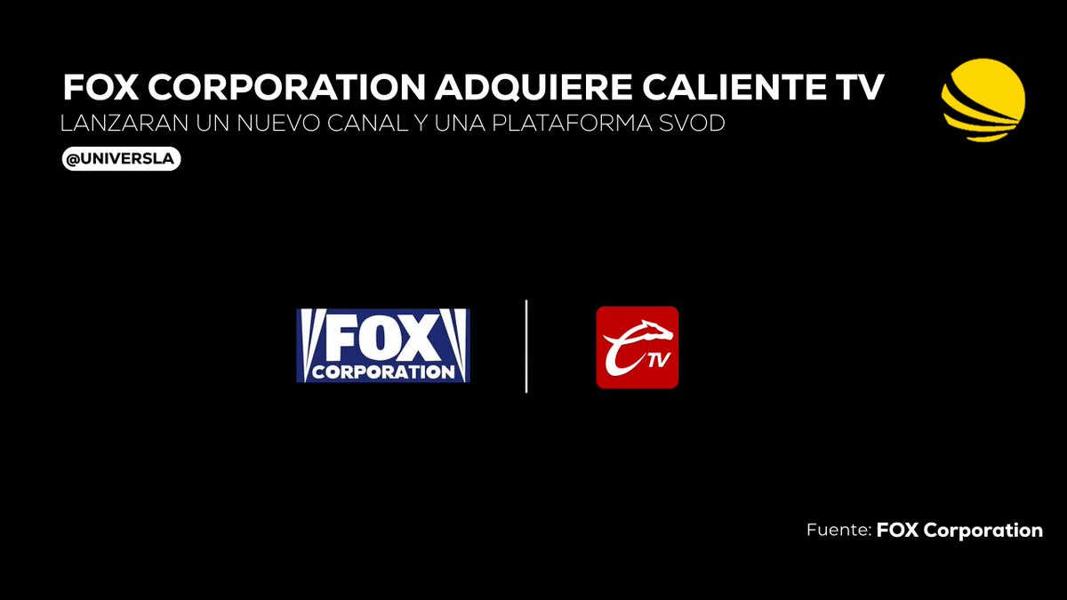 FOX Corporation adquiere Caliente TV 😱 Será responsable de dicha señal en México y la señal para Centroamérica 🤝

🆕 Además, lanzarán un nuevo canal en México 🇲🇽 y una plataforma SVOD 📲junto a TUBI. Y adquieren importantes derechos deportivos en el país.
